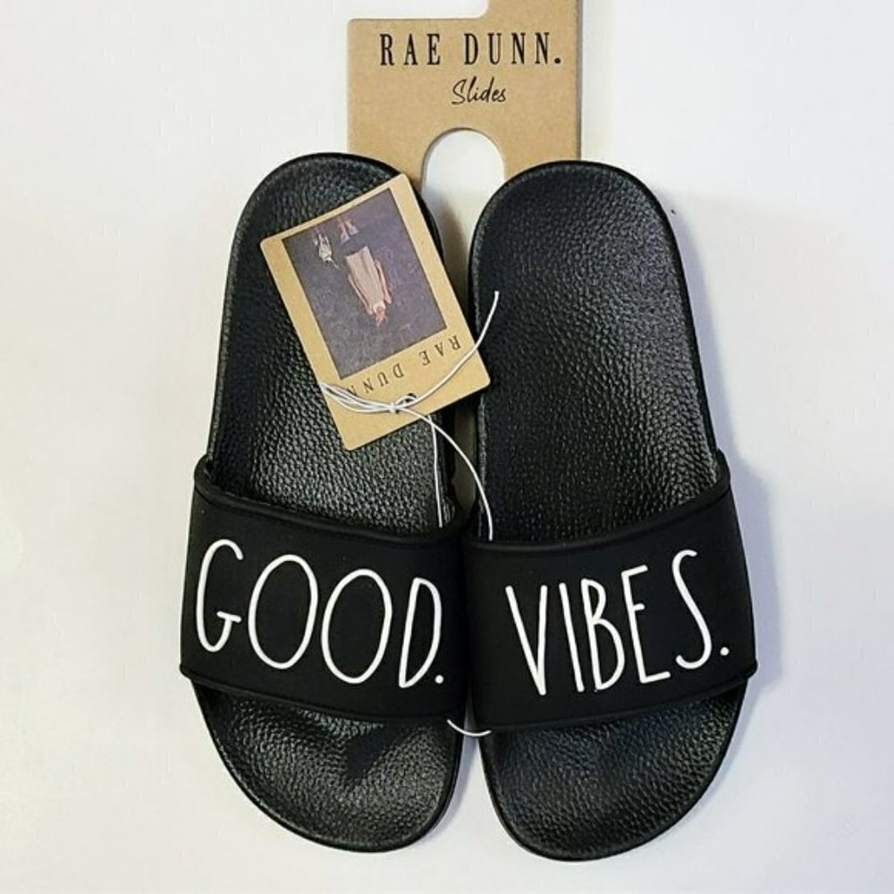 NWT Rae Dunn Good Vibes Slip On Casual Beach Slide Sandals - Picture 3 of 4